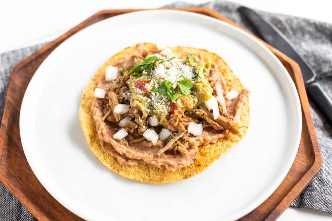 Order Pork Carnitas Tostada food online from Savory Salads store, Arlington Heights on bringmethat.com