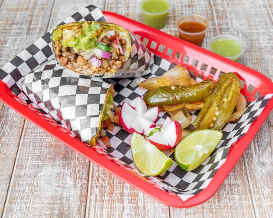 Order Burritos food online from Tacos Manuel store, Anaheim on bringmethat.com