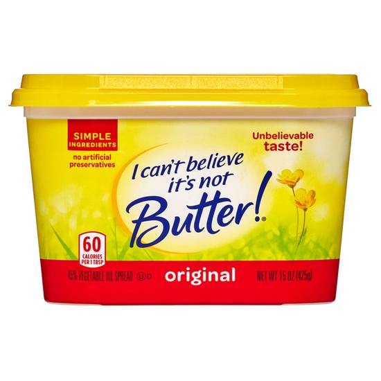 Order I Can't Believe It's Not Butter Original Spread Tub 15oz food online from Everyday Needs by Gopuff store, Baton Rouge on bringmethat.com