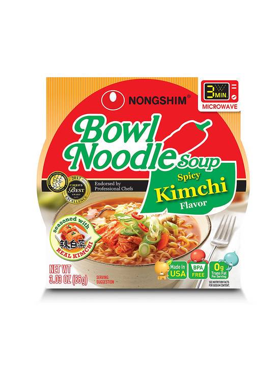 Order Nong Shim Kimchi Noodle Bowl Soup 3 OZ food online from Chevron Extramile store, W Sacramento on bringmethat.com