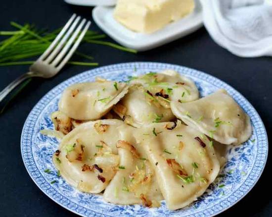 Order 9 Vareniki - Potato Dumplings food online from Olias Kitchen store, Chandler on bringmethat.com