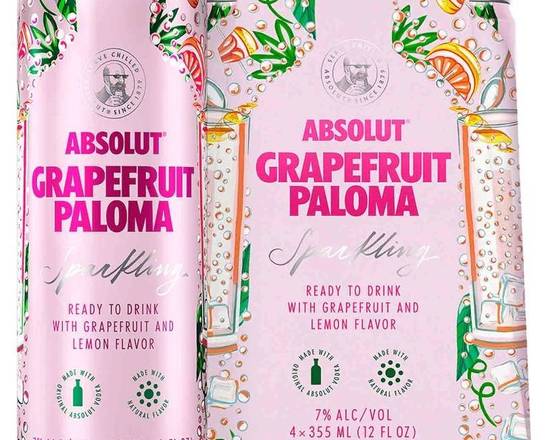 Order Absolut Grapefruit Paloma Sparkling RTD Cocktails, 4 Pak-12oz Cans (7% ABV) food online from Golden Ox Liquors store, Saint Augustine on bringmethat.com