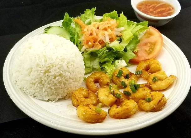 Order C7. Grilled Shrimp Rice Platter food online from Saigon Noodle & Grill store, Orlando on bringmethat.com