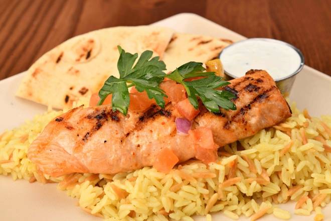 Order SALMON PLATE food online from The Great Greek Mediterranean store, West Palm Beach on bringmethat.com