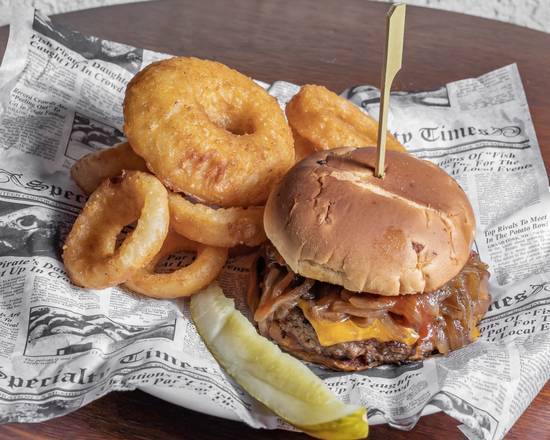 Order Wild Onion Award Winning Burger (8 oz) food online from Wild Onion Brewery & Banquets store, Barrington on bringmethat.com