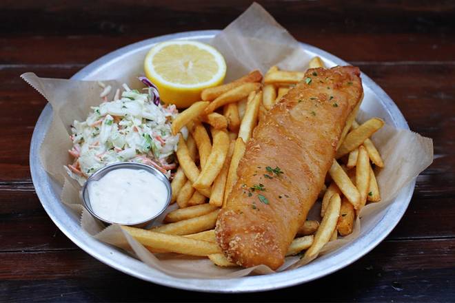 Order  Battered Fish + Chips (Lunch Portion) food online from Lazy Dog Restaurant & Bar store, Addison on bringmethat.com