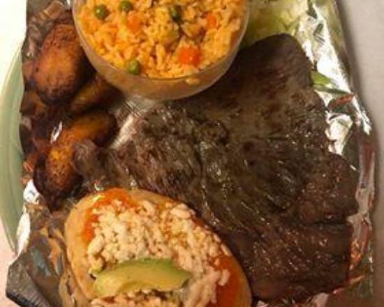 Order Beef Steak (Cecina), Rice, and Salad food online from Los Bellos Portales store, Columbia on bringmethat.com