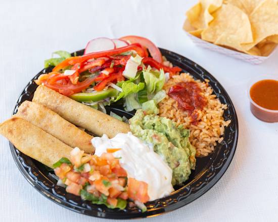 Order Taquitos De Pollo Plate food online from Tacos Plus store, Los Angeles on bringmethat.com