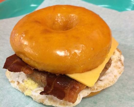 Order Glazed Donut Sandwich: Bacon, Egg, Sausage, & Cheese food online from Donut Tacos Palace store, Austin on bringmethat.com