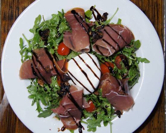 Order Burrata, prosciutto, figs and truffle oil salad food online from The Pasta Box store, Miami on bringmethat.com