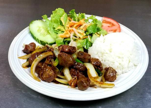 Order C10. Sauteed Cube Beef "Shaking Beef" Rice Platter food online from Saigon Noodle & Grill store, Orlando on bringmethat.com