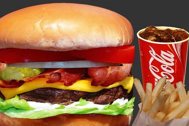 Order Bacon cheeseburger combo food online from Breakfast, Burgers & Tax-Mex Express store, Cedar Park on bringmethat.com