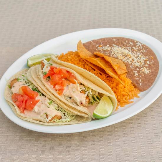 Order #20 - Two Fish Tacos food online from EL Indio Mexican Restaurant store, San Diego on bringmethat.com