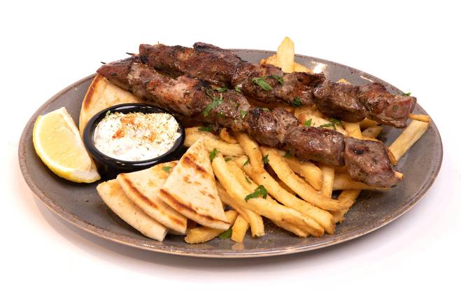 Order Pork Souvlaki (Skewers) Platter food online from Vernon Grille store, New York on bringmethat.com