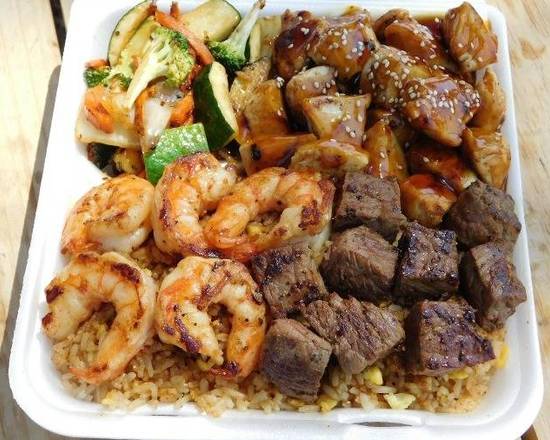 Order Hibachi Chicken, Steak, and Shrimp with Fried Rice food online from Wow Wings & Hibachi store, Spartanburg on bringmethat.com