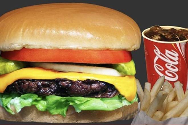 Order 1/2 lb Cheeseburger Combo food online from Breakfast, Burgers & Tax-Mex Express store, Cedar Park on bringmethat.com