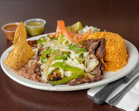 Order Bistec con Rajas food online from Los Burritos Tapatios store, Naperville on bringmethat.com