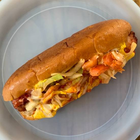 Order Mexican Style Bacon Wrapped Hot Dog food online from Que Ricos! store, San Fernando on bringmethat.com
