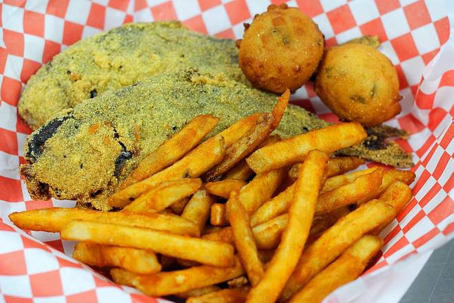 Order F4. Fried Pompano Basket (1) food online from Captain King's Seafood City store, Memphis on bringmethat.com