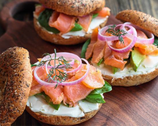 Order Everything Bagel with Cream Cheese Sandwich food online from The Pancake Snob store, New York on bringmethat.com