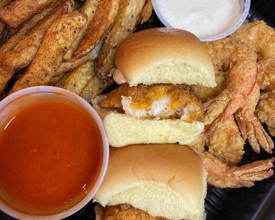 Order #8 4 Piece Fried Shrimp, 2 Fish Sliders side of Old Bay Fries food online from Wing Champ store, Bloomfield on bringmethat.com
