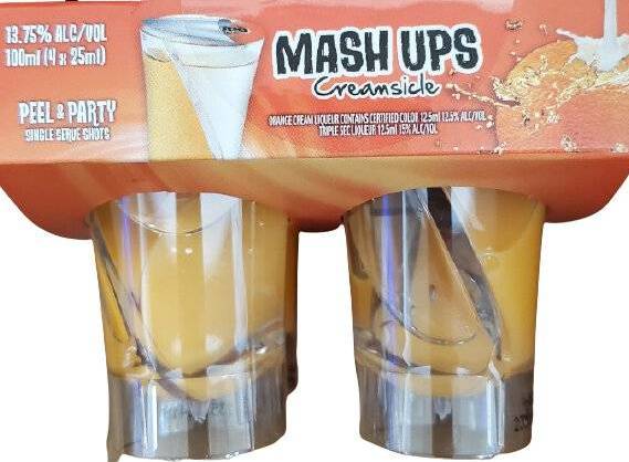 Order Mash Ups Cream Sicle Peel & Party Shots, 4x25mL (13.75% ABV) food online from Golden Ox Liquors store, Saint Augustine on bringmethat.com