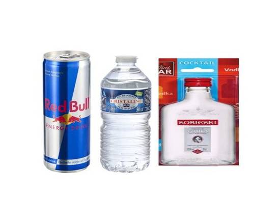 Sobieski   20cl  , cristaline  50cl  ,  Redbull   red  edition 250ml