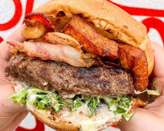 Order QUESO FRITO BURGER food online from NOA Cafe store, Miami on bringmethat.com