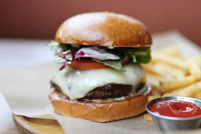 Order Bison Burger* food online from Lazy Dog Restaurant & Bar store, Boca Raton on bringmethat.com