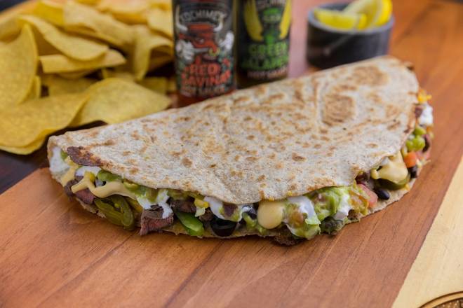 Order Ground Beef Quesadilla (Chips Included) food online from Xochimex Cantina Grill store, Miami on bringmethat.com