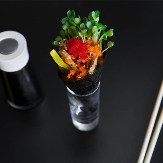 Order Salmon Skin Hand Roll food online from SUSHI KOI store, St Louis on bringmethat.com