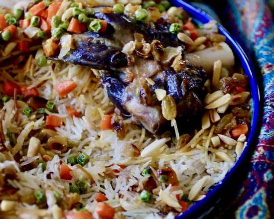 Order Kouzi Meat Over Rice  food online from Khan Murjan store, Tampa on bringmethat.com