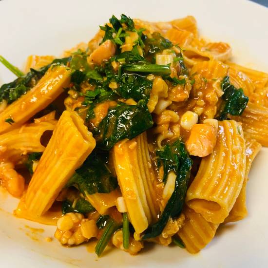 Order Rigatoni  pasta with thinly chopped  seafood ragout and spinach food online from Forma store, Santa Monica on bringmethat.com
