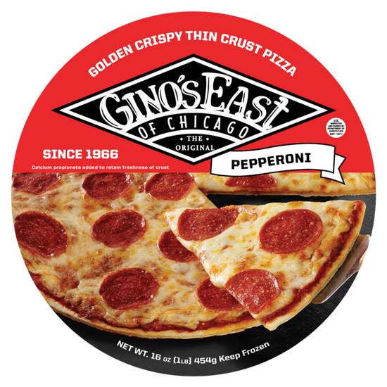 Order Gino's East Pepperoni Thin Crust Pizza 12-Inch food online from Everyday Needs by Gopuff store, Melrose Park on bringmethat.com