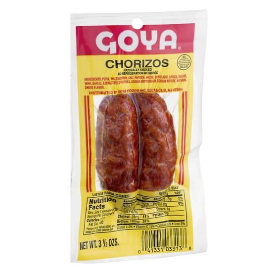 Order Goya Chorizos Naturally Smoked 3.5oz food online from Everyday Needs by Gopuff store, Tampa on bringmethat.com
