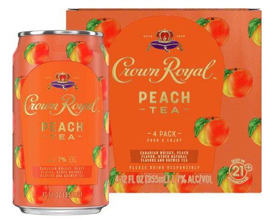 Order Crown Royal Peach Tea RTD Cocktails, 12oz-4 pack Cans, (7% ABV) food online from Golden Ox Liquors store, Saint Augustine on bringmethat.com