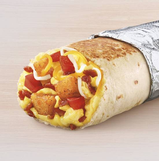 Order Grande Toasted Breakfast Burrito Bacon food online from Taco Bell store, Festus on bringmethat.com