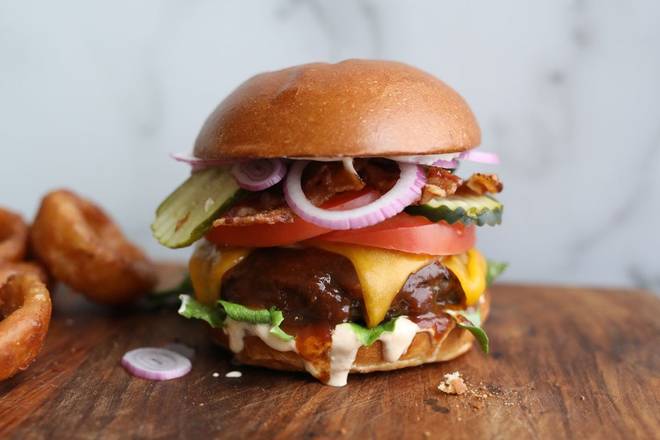 Order BBQ Ranch Bacon Burger* food online from Lazy Dog Restaurant & Bar store, Addison on bringmethat.com
