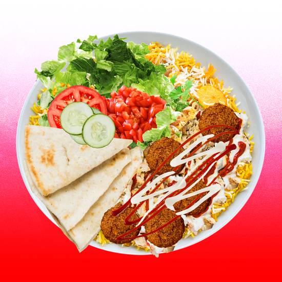 Order Spicy Falafel Rice Platter food online from Spicy Platters store, Fresno on bringmethat.com