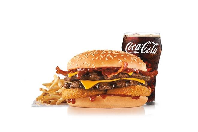 Order Double Western Bacon Cheeseburger® Combo food online from Carl's Jr. store, Highland on bringmethat.com