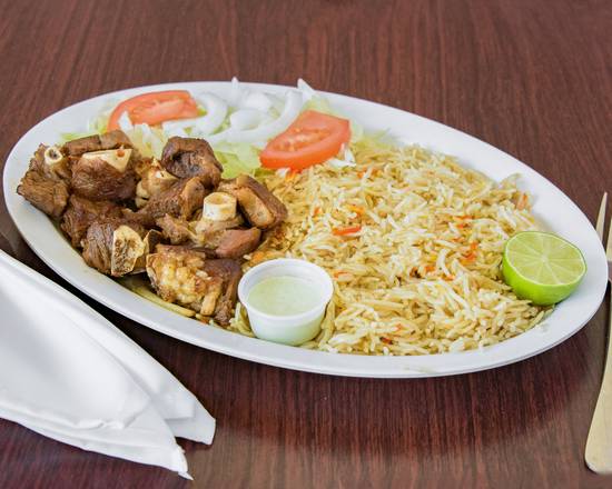 Order Goat Meat and Rice food online from Aalami Restaurant store, San Diego on bringmethat.com