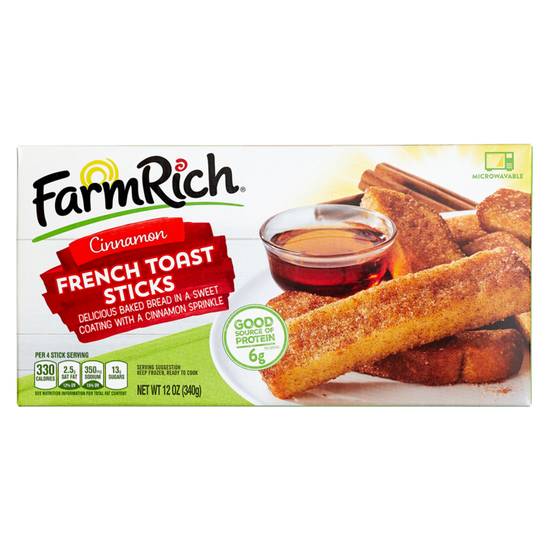 Order Farm Rich Frozen Cinnamon French Toast Sticks 12oz food online from Everyday Needs by Gopuff store, Tampa on bringmethat.com