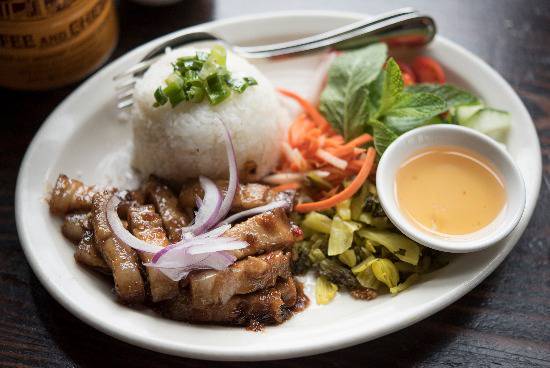 Order Spicy Pork Belly Rotisserie With Broken Rice food online from Ba Bar store, Seattle on bringmethat.com