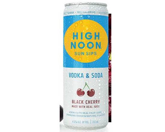 Order High Noon Hard Seltzer, Black Cherry (Vodka & Soda) 355ml-4Pk (4.5% ABV) food online from Golden Ox Liquors store, Saint Augustine on bringmethat.com