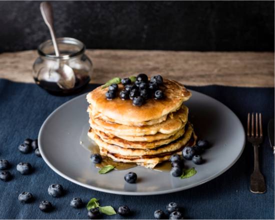 Order Blueberry Buttermilk Pancakes (3 pcs) food online from The Pancake Snob store, New York on bringmethat.com