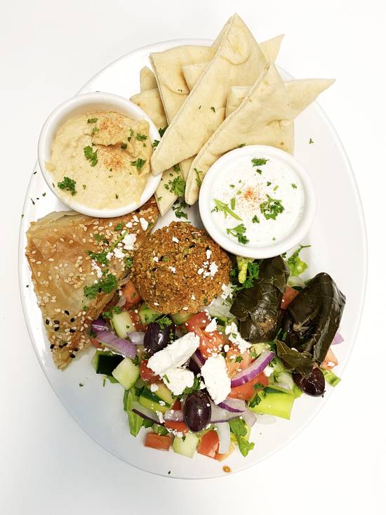 Order Vegetarian Plate food online from Santorini Gyros Greek Restaurant store, Cathedral City on bringmethat.com