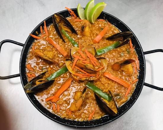 Order Seafood Paella (Paella de Mariscos) food online from Chuchis Restaurant store, Cape Coral on bringmethat.com