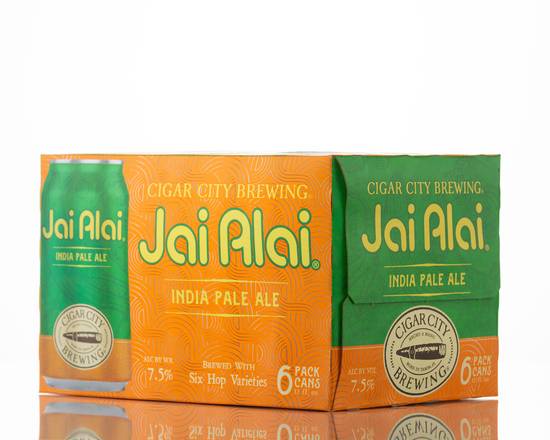 Order Cigar City Jai Alai, 6pk-12oz can beer (7.5% ABV) food online from Golden Ox Liquors store, Saint Augustine on bringmethat.com