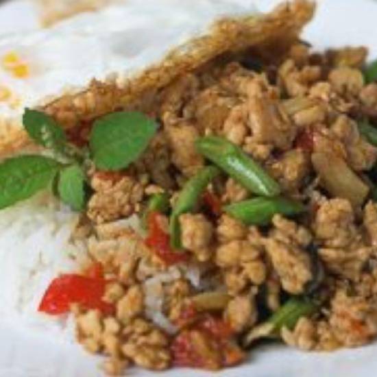 Order PAD KRA POW food online from Pho Sho Fusion House store, Porterville on bringmethat.com