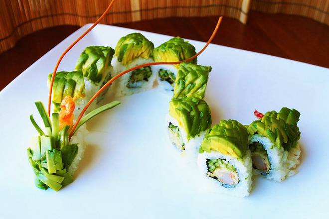 Order 10. Dragon Roll food online from Fuji Revolving Sushi Bar store, Cypress on bringmethat.com